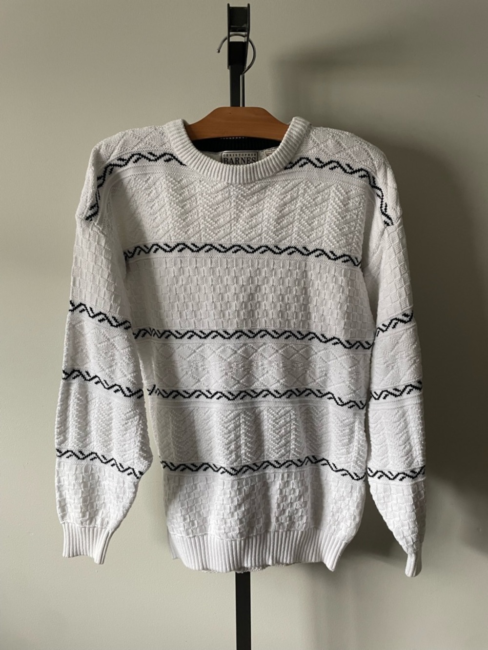 90s Vintage Christopher Barnes 100% Cotton White Mens Sweater Size Medium